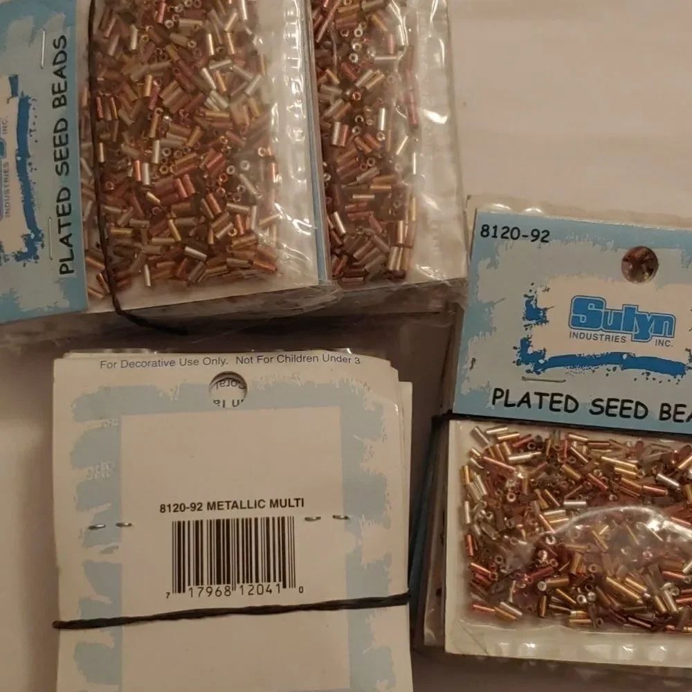 12 pkgs Plated Silver/Copper/Gold Bugle Seed Beads